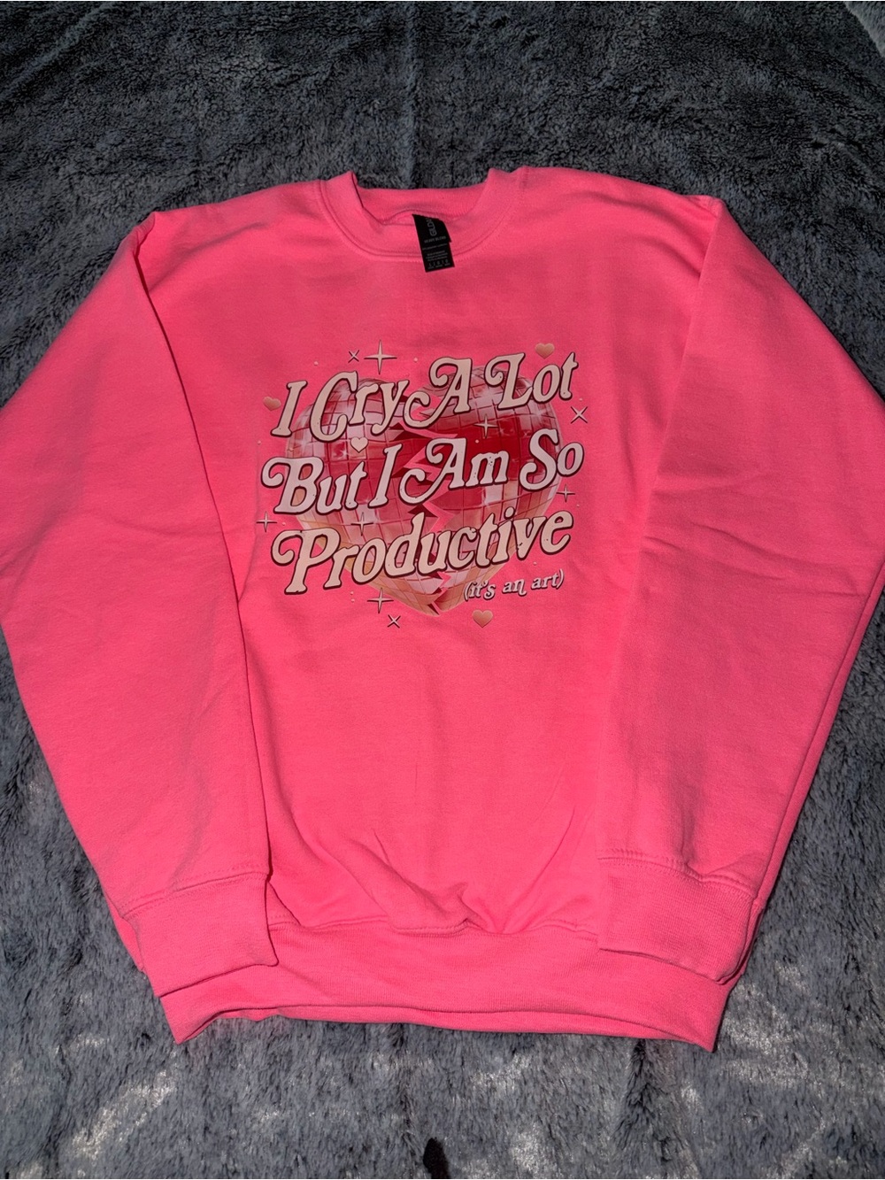 NWOT Kids Pink Graphic Crewneck Sweatshirt - I Cry A Lot But I Am So Productive